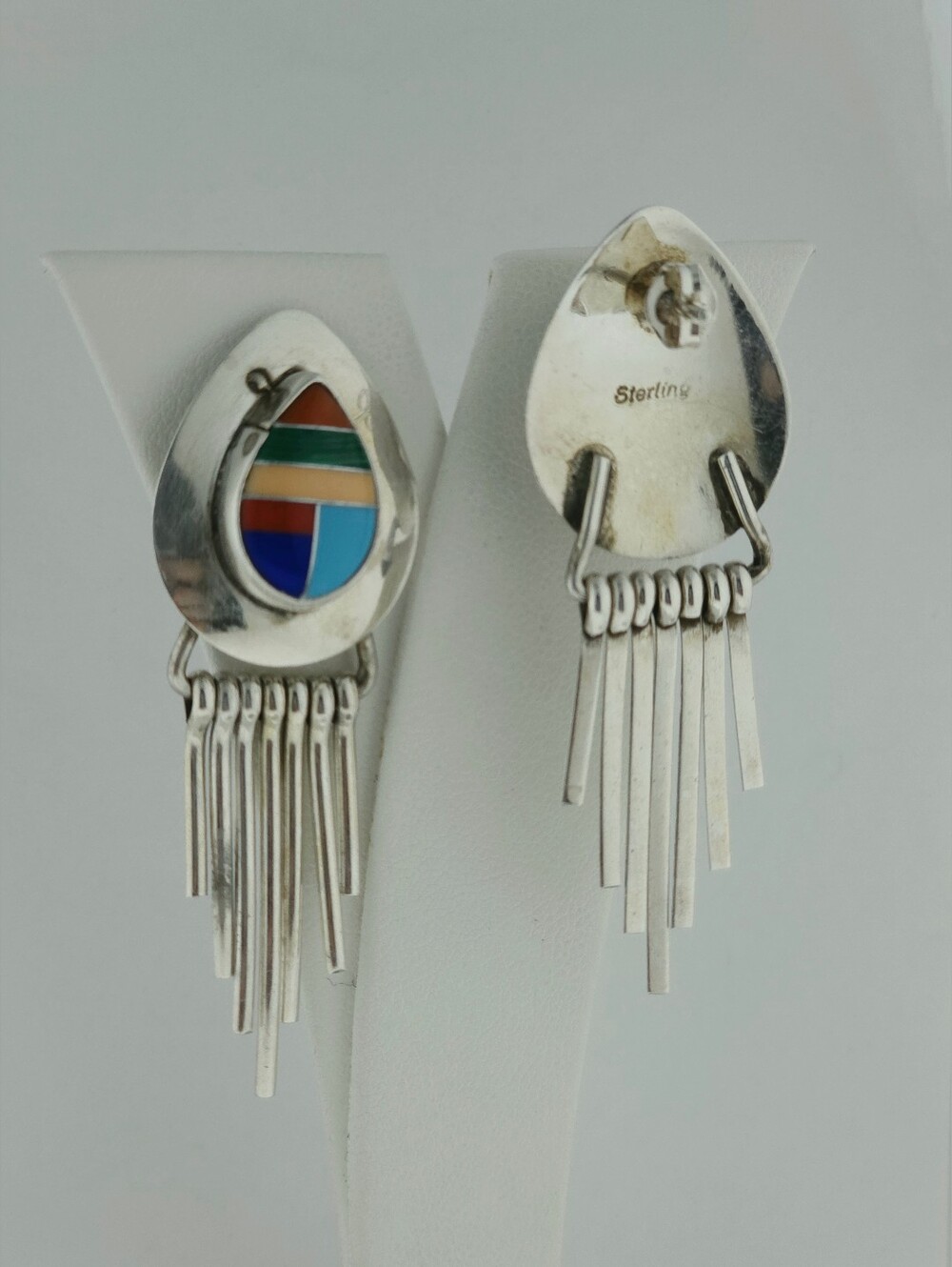 Multi-Color Inlay Teardrop Fringe Earrings